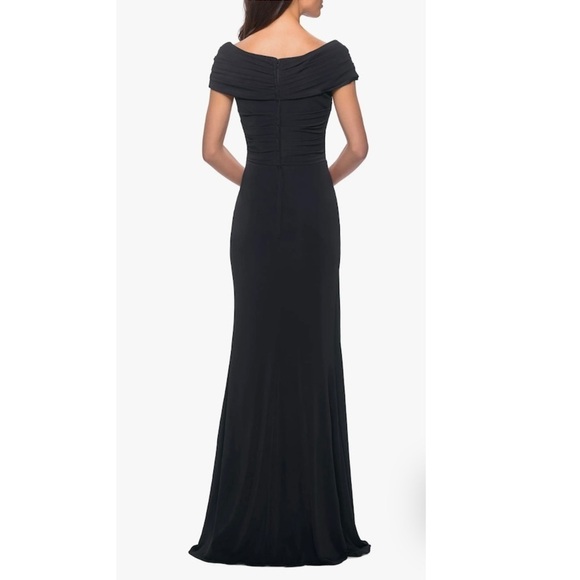 La Femme Ruched Jersey Long Gown Black Size 8 - Picture 2 of 7